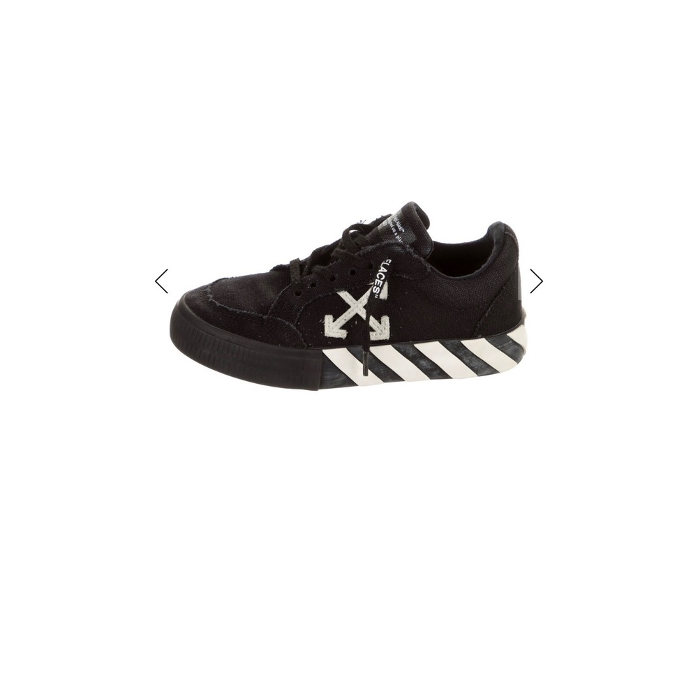 Off-White Kids Vulc Low Top Sneakers Black Canvas Stripe Logo Shoes